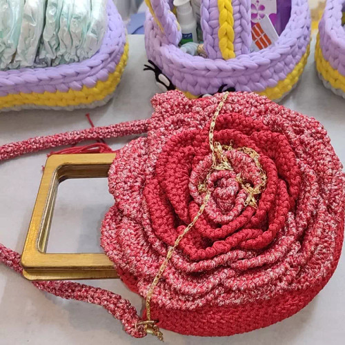 کیف گل مکرومه ماهتیسا دو رنگ سبک جدید سفارشی